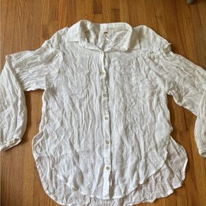 We The Free FREE PEOPLE Button Up White Shirt 3/4 Sleeve Size LG lightweight